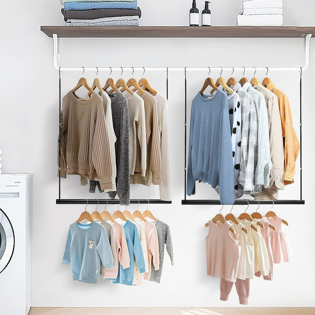 Hanging Closet Rod, Adjustable Width and Height Closet Hanging Organizer, Space-Saving Clothes Hanging Bar, Closet Extender Hanging Rod Double Closet Hanging Rod,  Chrome