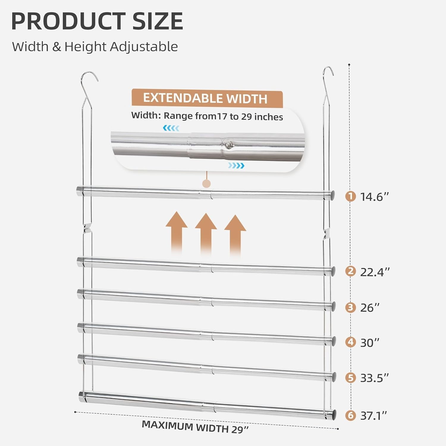 Hanging Closet Rod, Adjustable Width and Height Closet Hanging Organizer, Space-Saving Clothes Hanging Bar, Closet Extender Hanging Rod Double Closet Hanging Rod,  Chrome