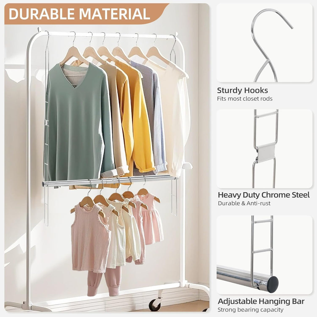 Hanging Closet Rod, Adjustable Width and Height Closet Hanging Organizer, Space-Saving Clothes Hanging Bar, Closet Extender Hanging Rod Double Closet Hanging Rod,  Chrome