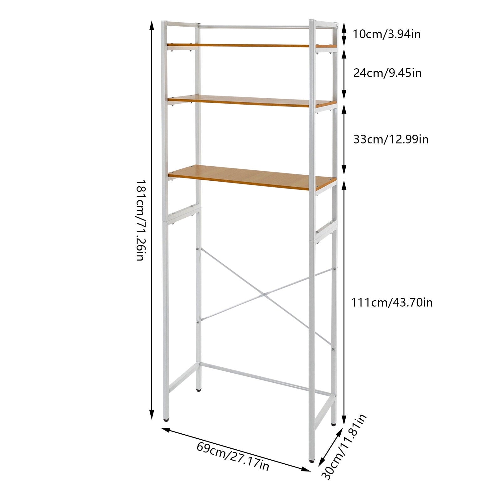 Heavy Duty Over Washer and Dryer Shelves -  3 Tiers Laundry Room Space Saver and Organization Shelves, Freestanding Storage Rack, 27.17" W x 11.81" D x 71.26" H