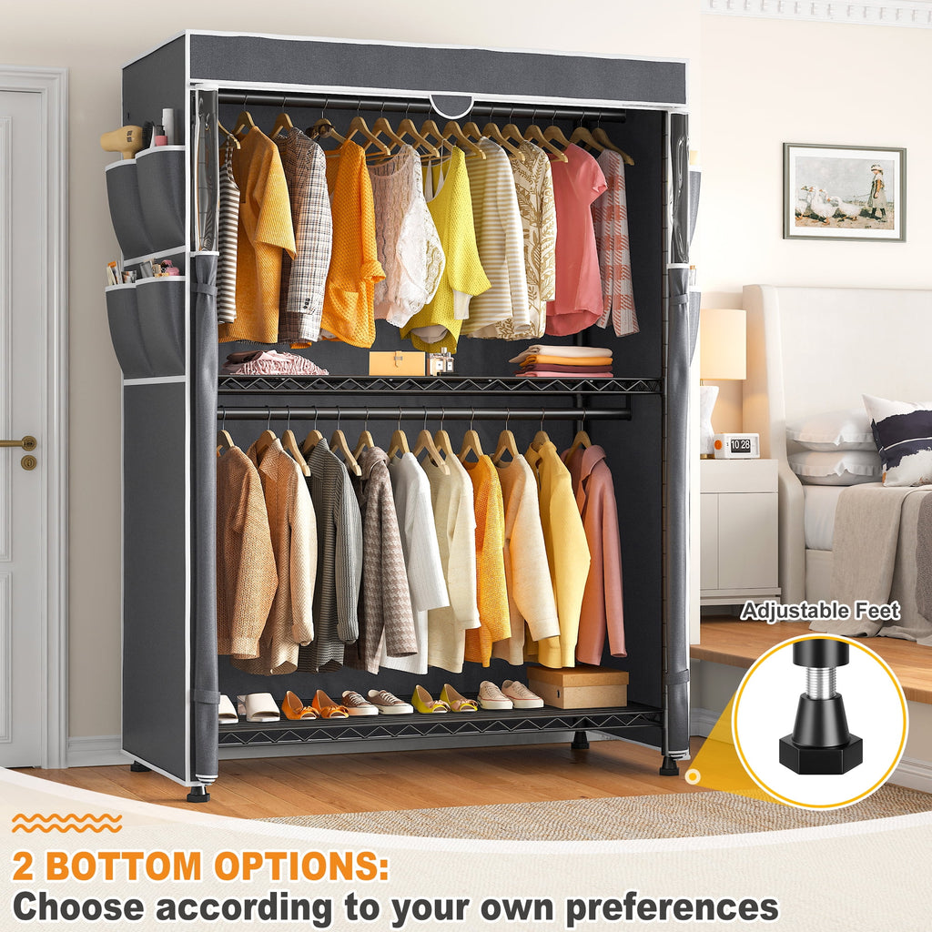 445LBS Rolling Clothes Rack with Cover, 81"H Adjustable Wire Portable Closets, Freestanding Wardrobe Closets with Wheels, Black