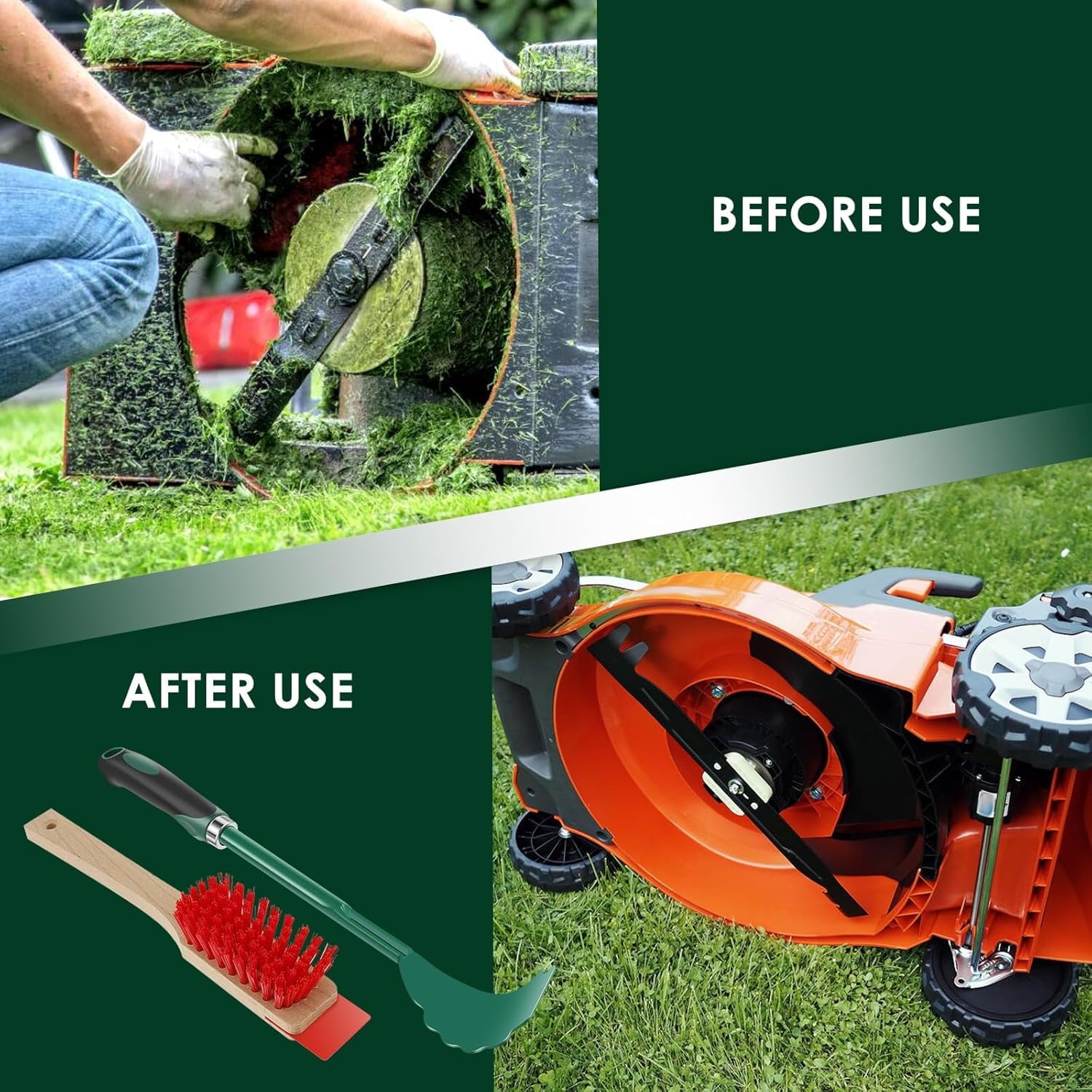 Mower Deck Scraper with Ergonomic Long Handle, Lawn Mower Deck Cleaner Tool with Stiff Bristle Brush, Lawn Mower Maintenance Deck Scraper Cleaning Tool for Gardening