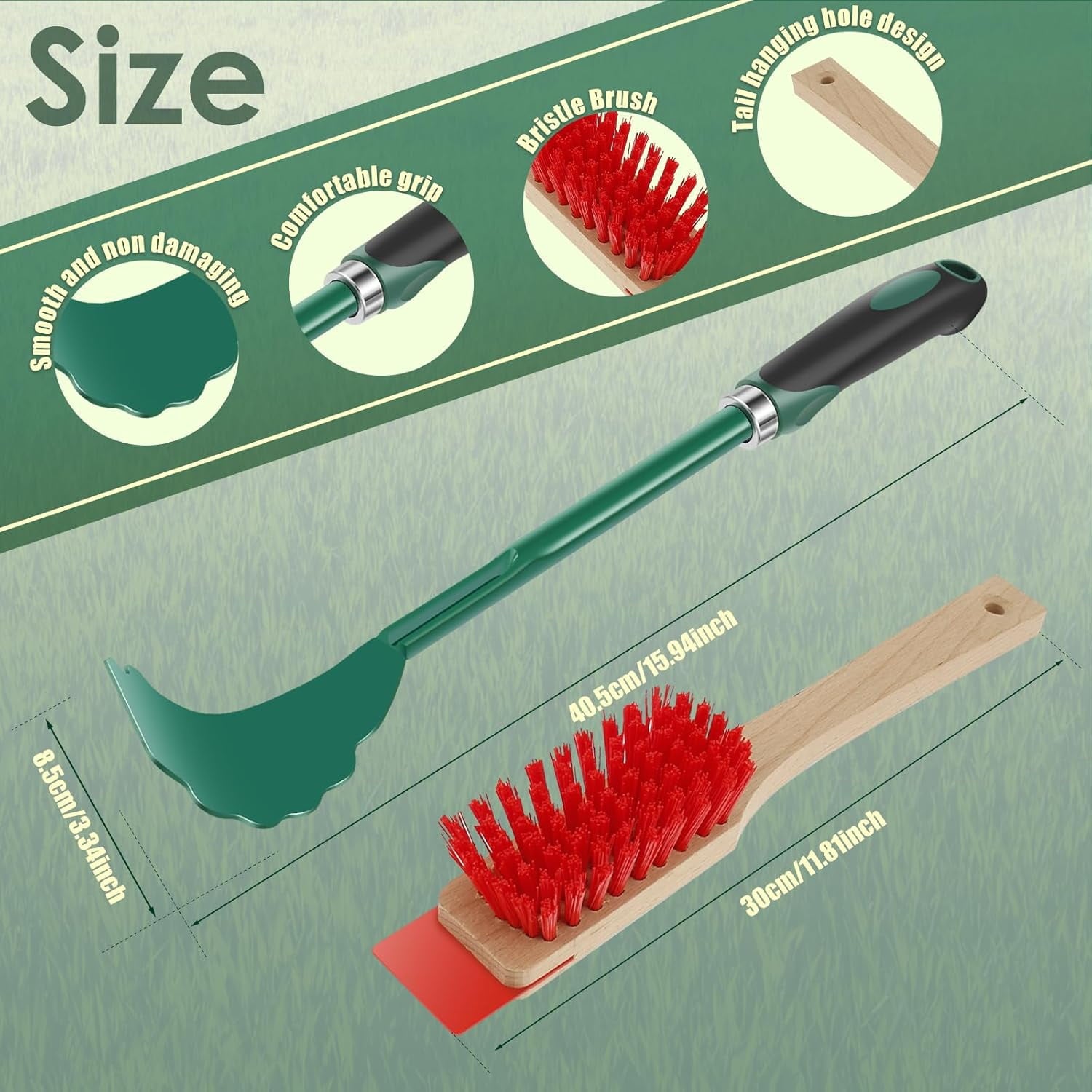 Mower Deck Scraper with Ergonomic Long Handle, Lawn Mower Deck Cleaner Tool with Stiff Bristle Brush, Lawn Mower Maintenance Deck Scraper Cleaning Tool for Gardening