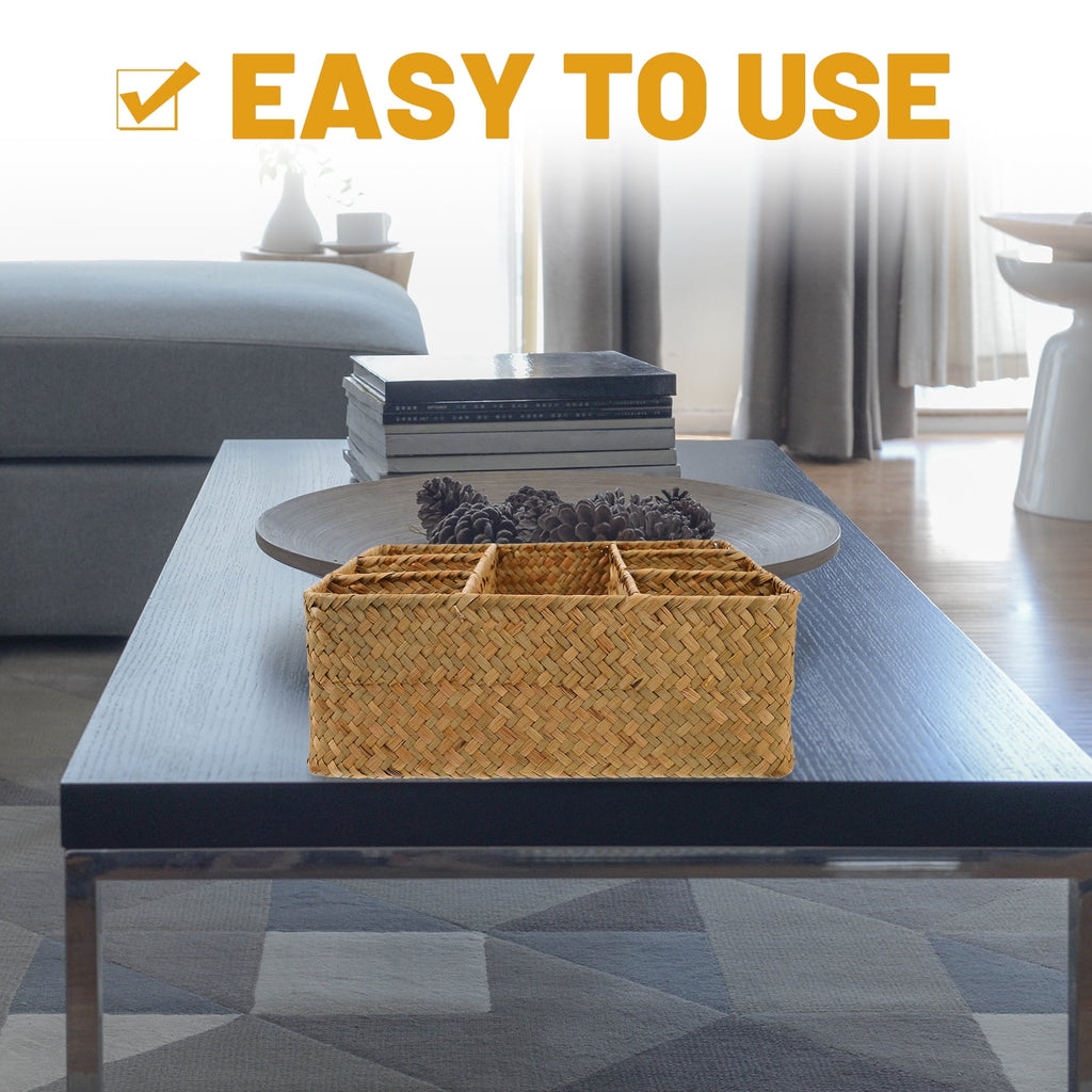 Woven Storage Box for Daily Sundries Kitchen Home Organizer with Divided Compartments 1 Set