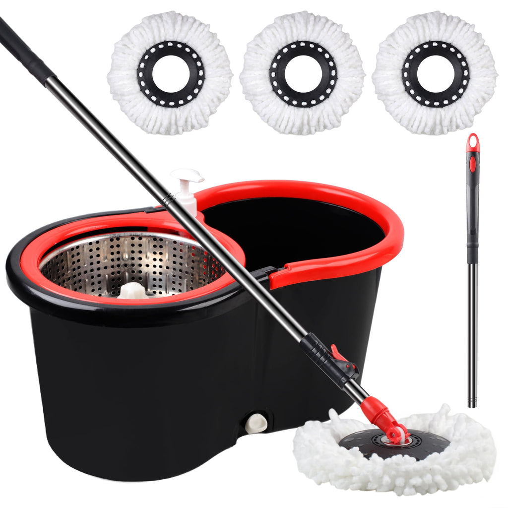 Rotating mop and bucket with wringer set, 360° rotating mop bucket system