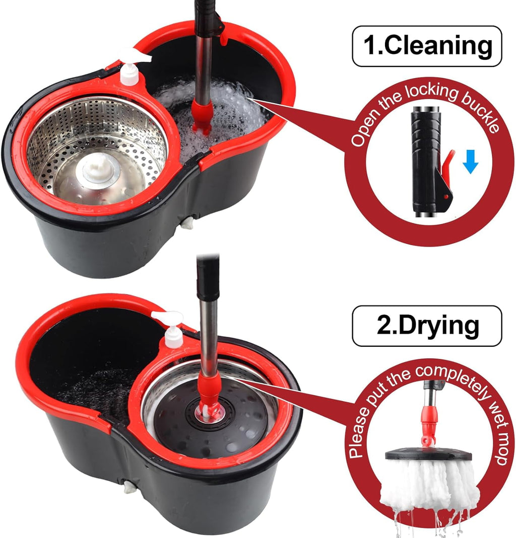 Rotating mop and bucket with wringer set, 360° rotating mop bucket system