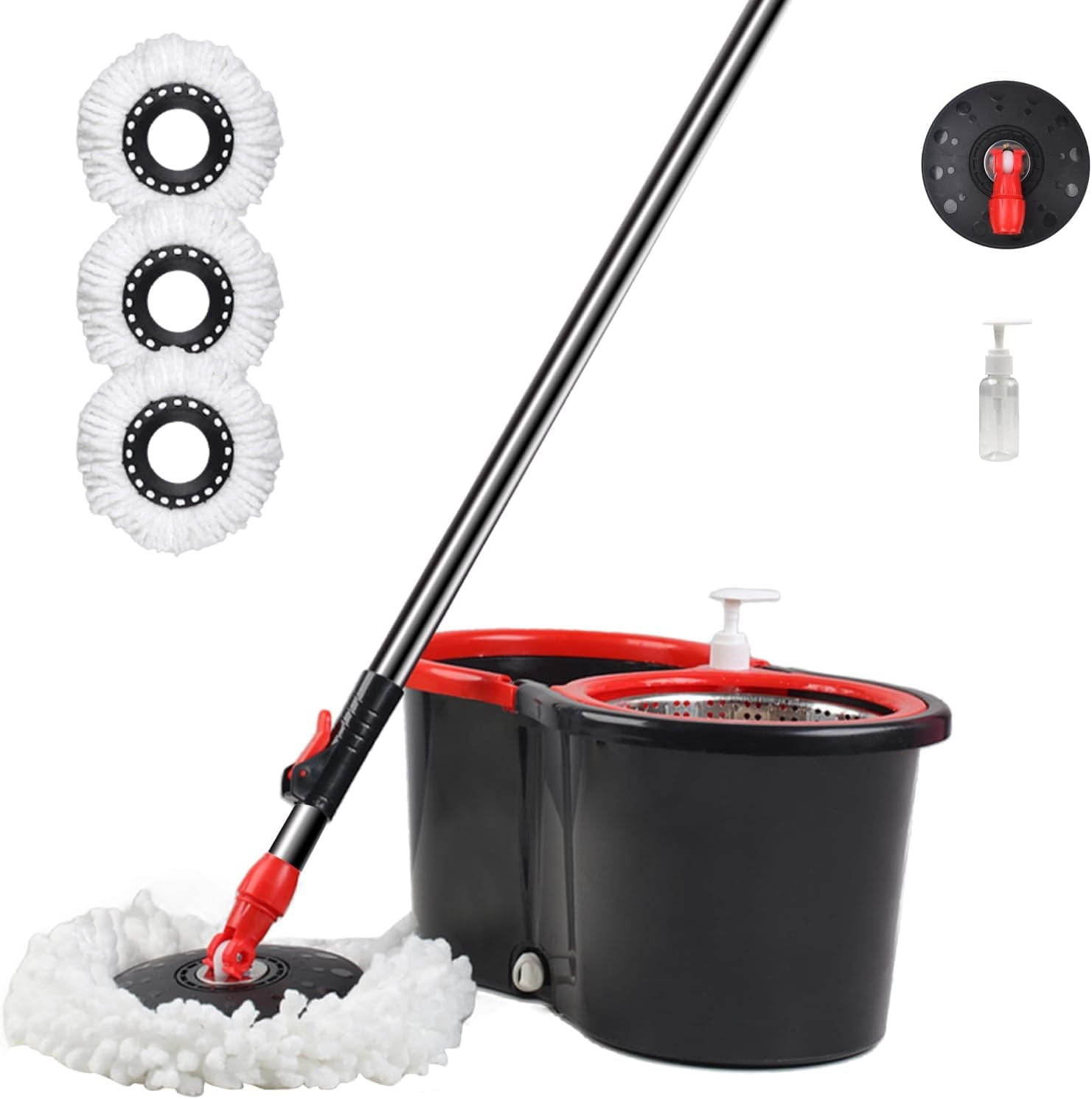 Rotating mop and bucket with wringer set, 360° rotating mop bucket system