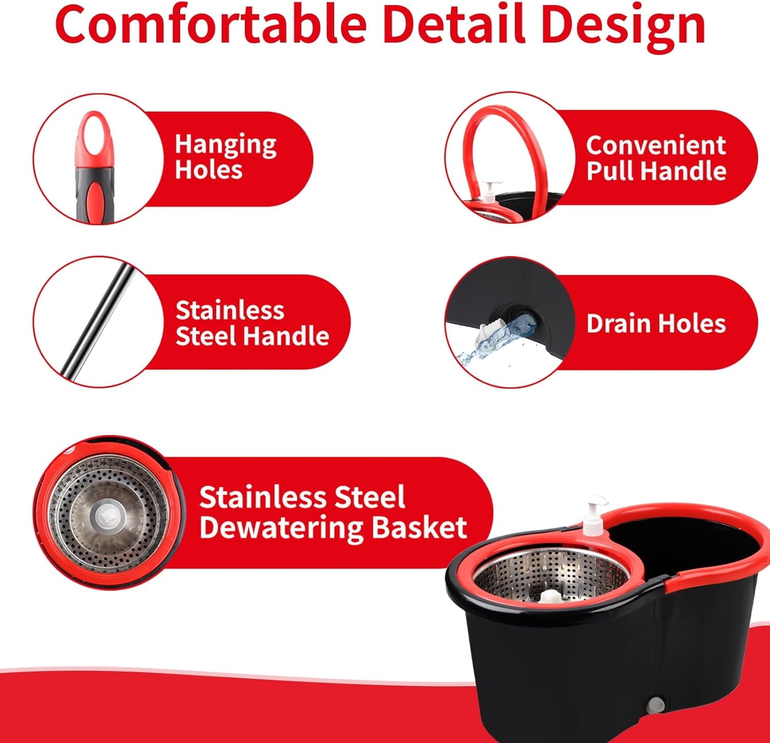 Rotating mop and bucket with wringer set, 360° rotating mop bucket system