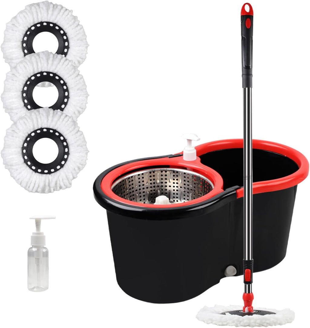 Rotating mop and bucket with wringer set, 360° rotating mop bucket system