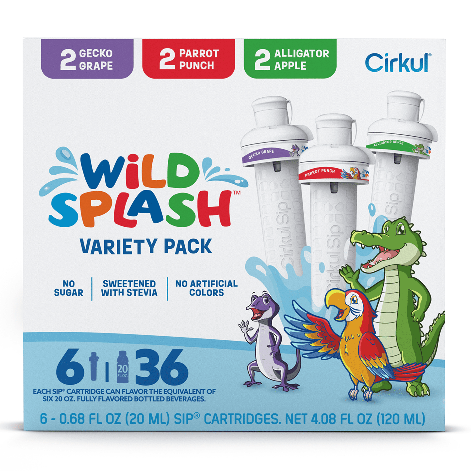 16oz Plastic Water Bottle Starter Kit with Blue Lid with 1 Flavor Cartridge and  Flavor Cartridge Variety Pack, Drink Mix, 6-Pack