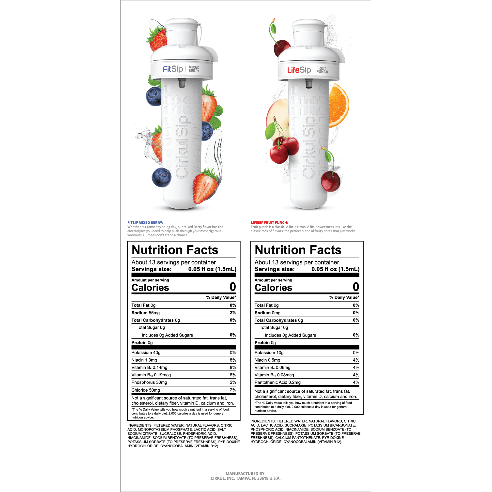22 oz Plastic Water Bottle Starter Kit with Blue Lid and 2 Flavor Cartridges (Fruit Punch &amp; Mixed Berry)