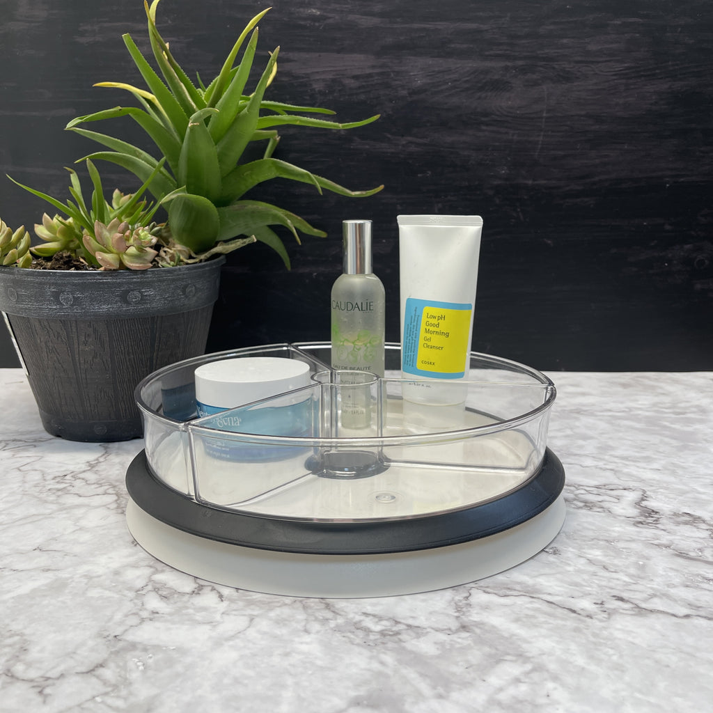 Rotating Lazy Susan Organizer Turntable with 3 Removable Dividers Bins, for Kitchen, Bathroom