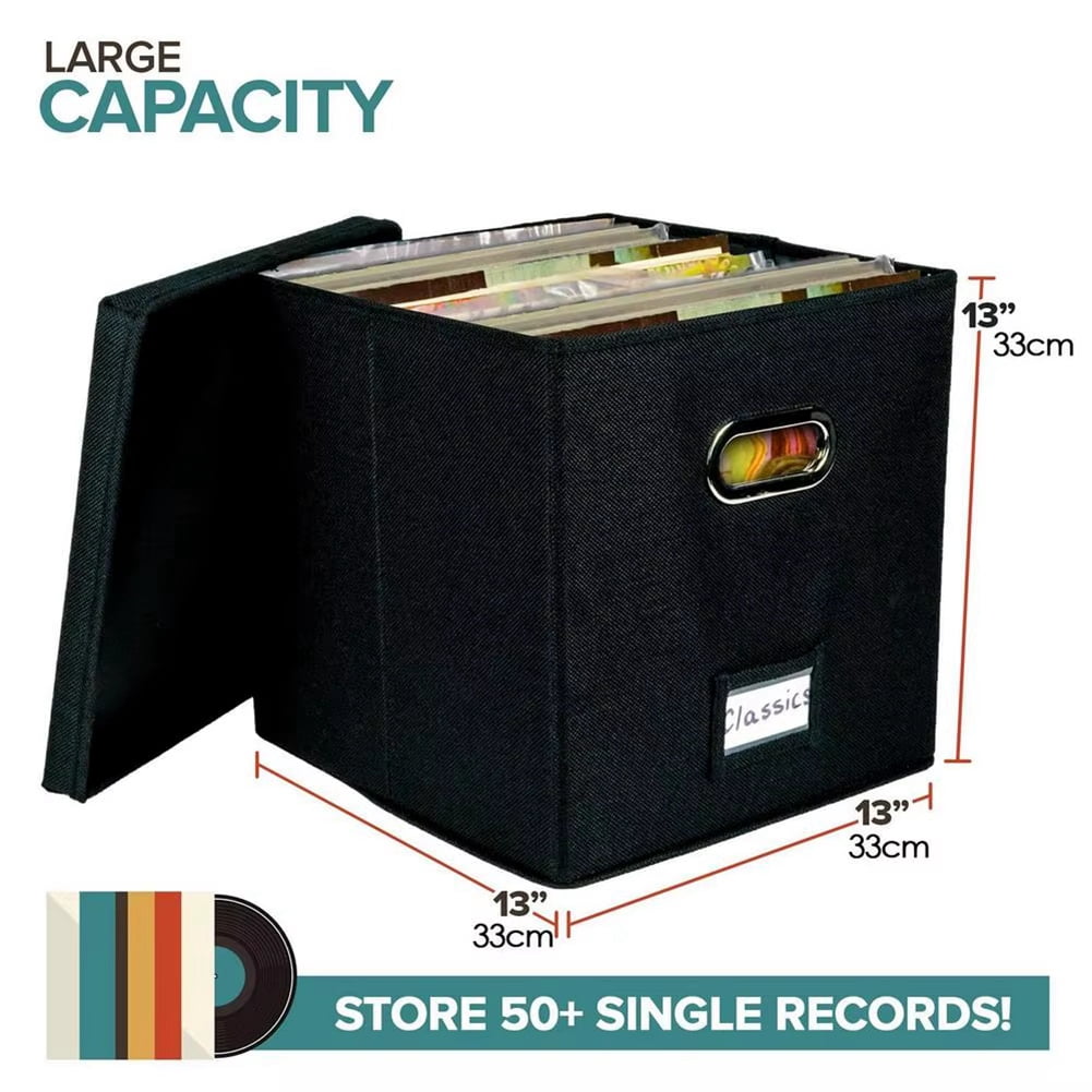 12-Inch Vinyl Record Storage Box with Lids Handles Practical LP Organizer Boxes for More Than 50pcs Records