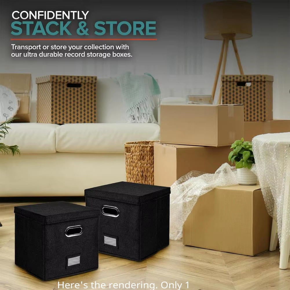 12-Inch Vinyl Record Storage Box with Lids Handles Practical LP Organizer Boxes for More Than 50pcs Records