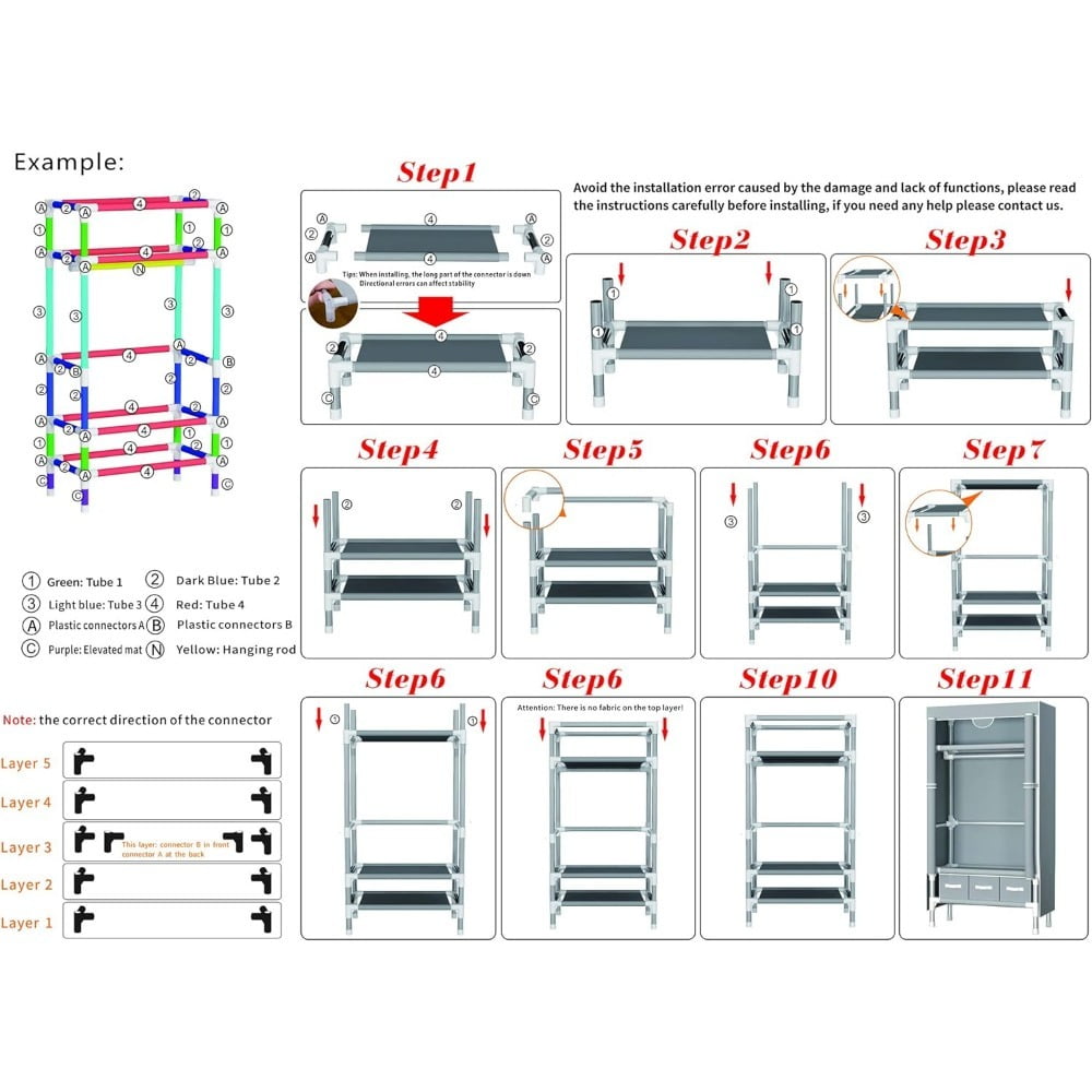 Portable Closet with Rolling Door, 5-in-1 Wardrobe with Hanging Rack and 3 Drawers, No-Tool Assembly Fabric Storage Cabinet, 35.4" W x 17.7" D x 67" H, Gray