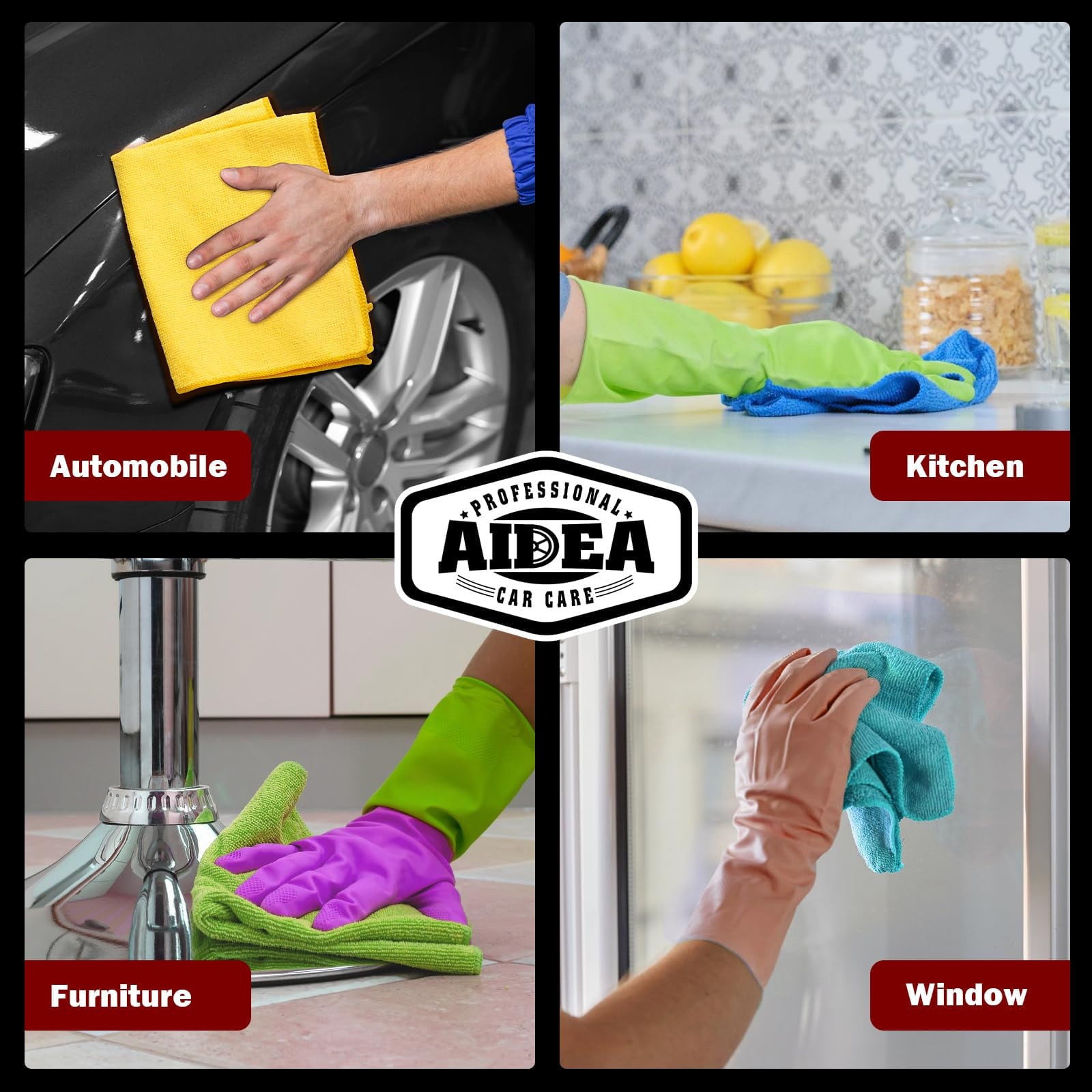 Microfiber Cleaning Cloth Black 10PK, Microfiber Towels For Cars, Premium Wash Cloths, Dusting Cloth Lint Free Cleaning Rags For SUVs, House, Kitchen, Window, Cleaning Supplies12×12"