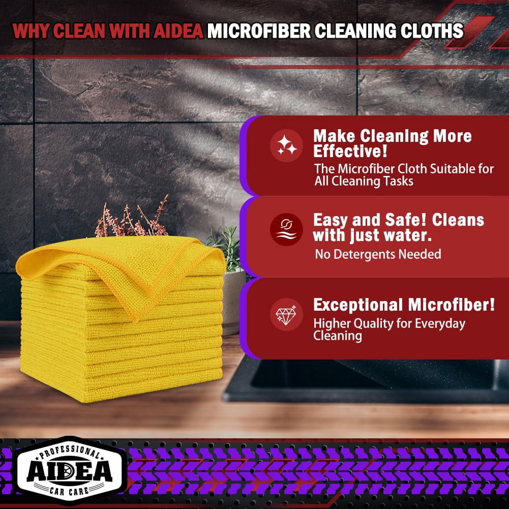 Microfiber Cleaning Cloth Black 10PK, Microfiber Towels For Cars, Premium Wash Cloths, Dusting Cloth Lint Free Cleaning Rags For SUVs, House, Kitchen, Window, Cleaning Supplies12×12"