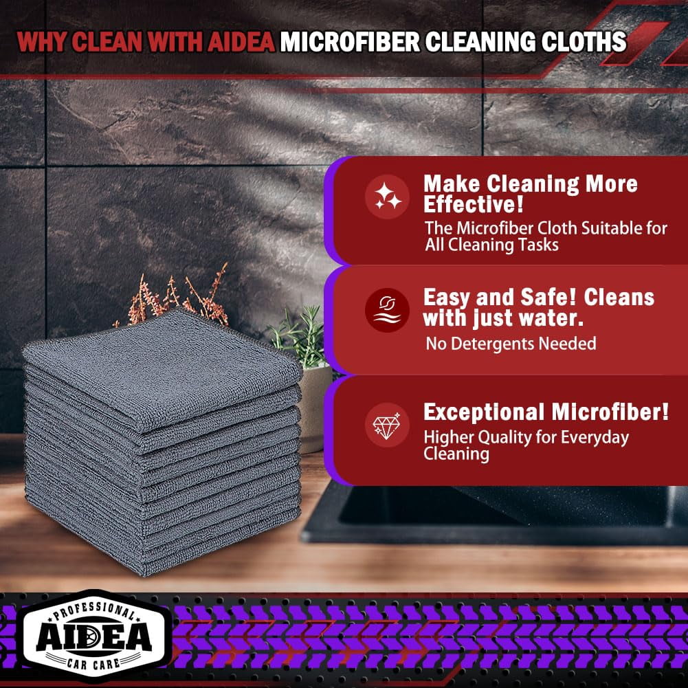 Microfiber Cleaning Cloth Black 10PK, Microfiber Towels For Cars, Premium Wash Cloths, Dusting Cloth Lint Free Cleaning Rags For SUVs, House, Kitchen, Window, Cleaning Supplies12×12"