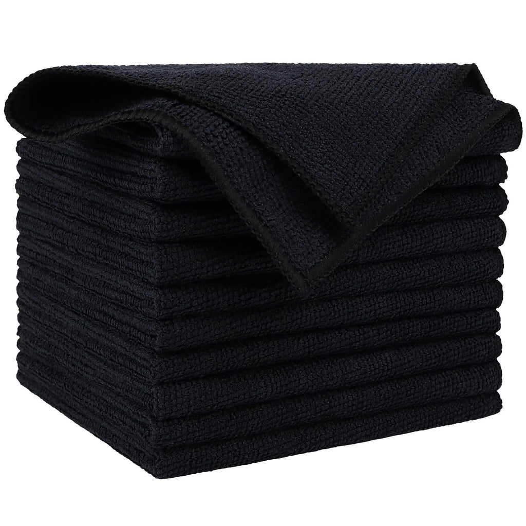 Microfiber Cleaning Cloth Black 10PK, Microfiber Towels For Cars, Premium Wash Cloths, Dusting Cloth Lint Free Cleaning Rags For SUVs, House, Kitchen, Window, Cleaning Supplies12×12"