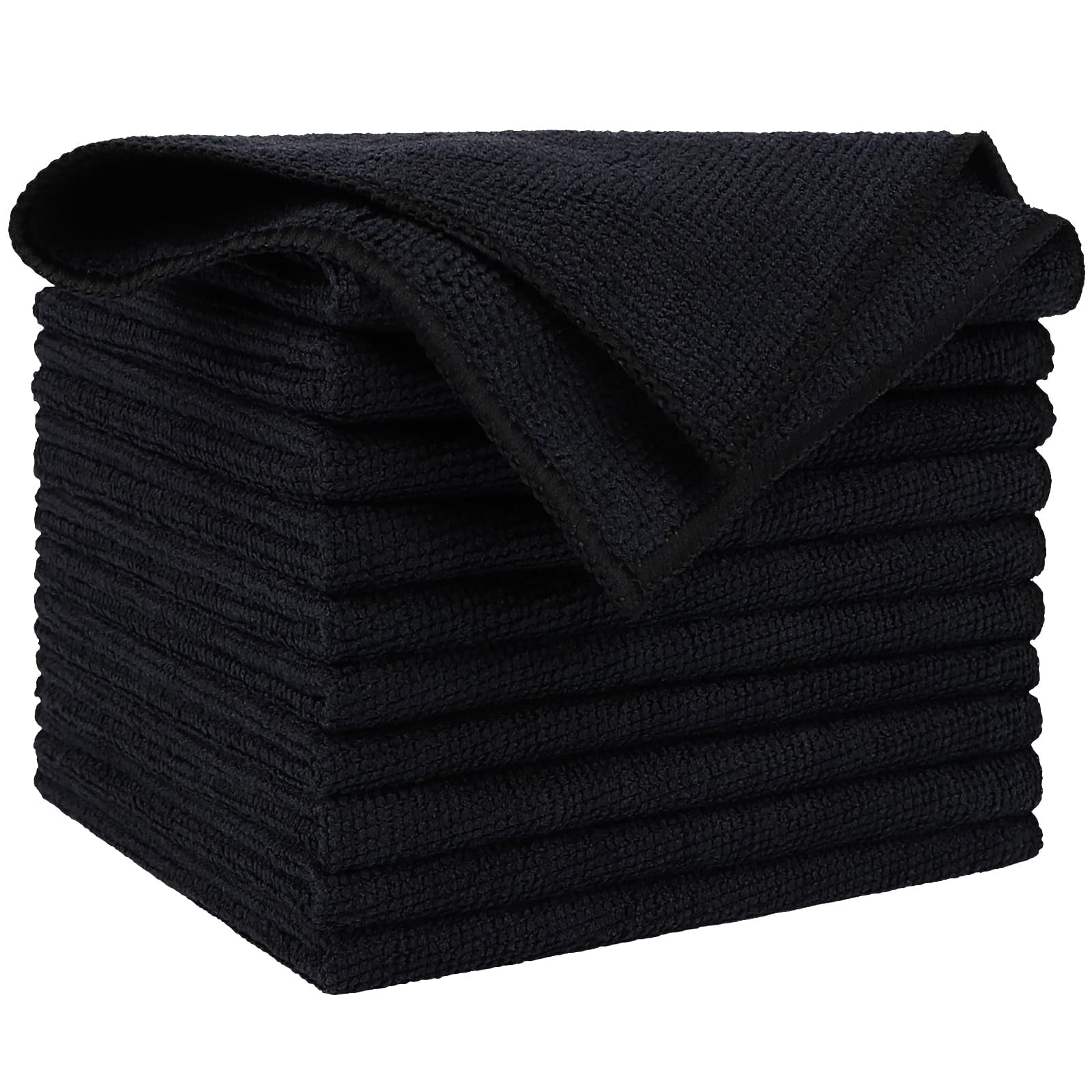 Microfiber Cleaning Cloth Black 10PK, Microfiber Towels For Cars, Premium Wash Cloths, Dusting Cloth Lint Free Cleaning Rags For SUVs, House, Kitchen, Window, Cleaning Supplies12×12"