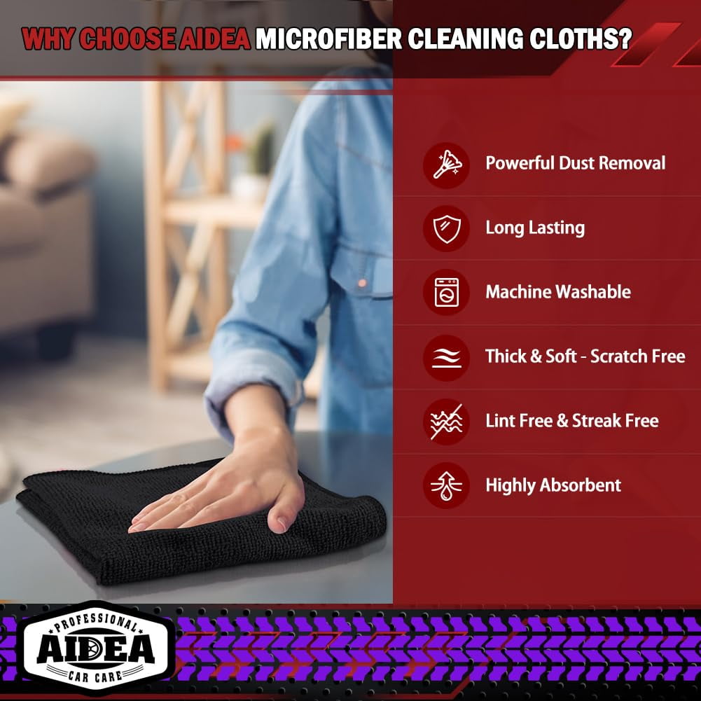 Microfiber Cleaning Cloth Black 10PK, Microfiber Towels For Cars, Premium Wash Cloths, Dusting Cloth Lint Free Cleaning Rags For SUVs, House, Kitchen, Window, Cleaning Supplies12×12"