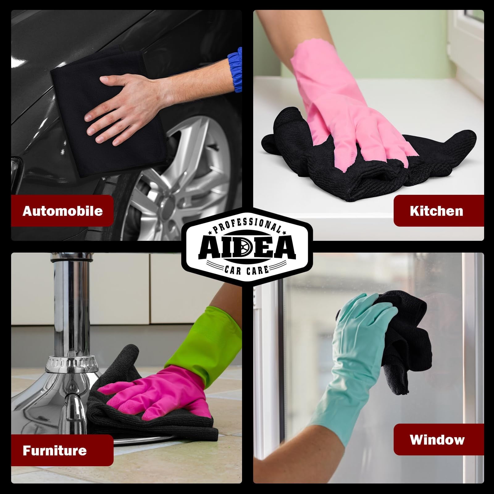 Microfiber Cleaning Cloth Black 10PK, Microfiber Towels For Cars, Premium Wash Cloths, Dusting Cloth Lint Free Cleaning Rags For SUVs, House, Kitchen, Window, Cleaning Supplies12×12"