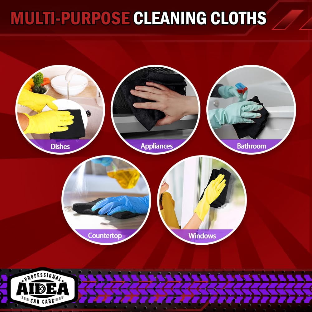Microfiber Cleaning Cloth Black 10PK, Microfiber Towels For Cars, Premium Wash Cloths, Dusting Cloth Lint Free Cleaning Rags For SUVs, House, Kitchen, Window, Cleaning Supplies12×12"