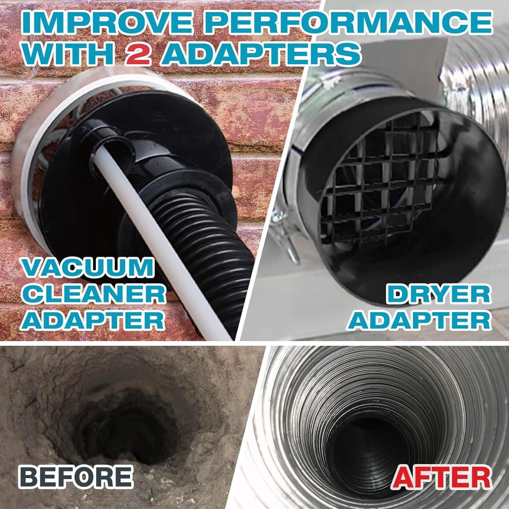 WarmHaven 47-Pieces 40-Feet Dryer Vent Cleaner Kit, Dryer Cleaning Tools, Include Omnidirectional Blue Dryer Lint Vacuum Attachment, Dryer Vent Brush, Universal Vacuum &amp; Dryer Adapters