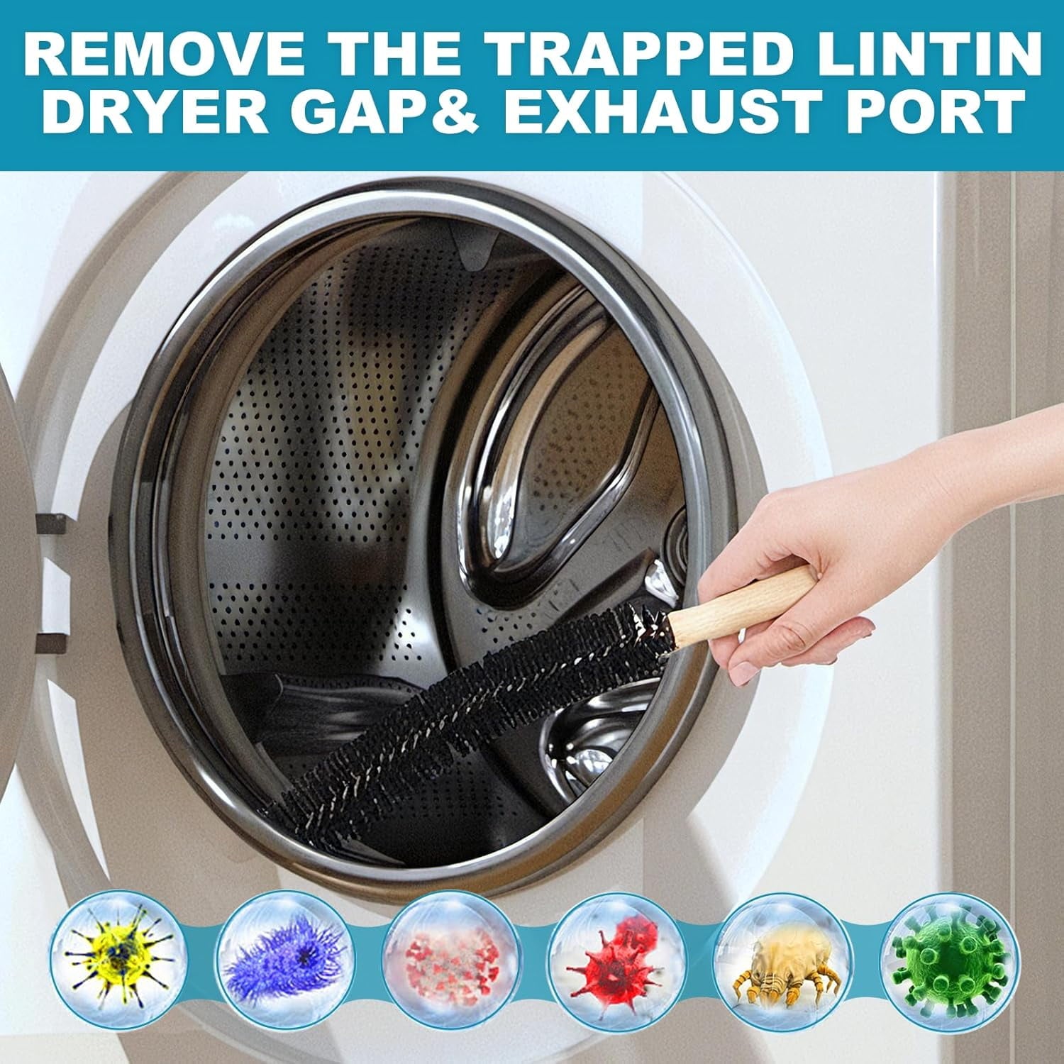 WarmHaven 47-Pieces 40-Feet Dryer Vent Cleaner Kit, Dryer Cleaning Tools, Include Omnidirectional Blue Dryer Lint Vacuum Attachment, Dryer Vent Brush, Universal Vacuum &amp; Dryer Adapters