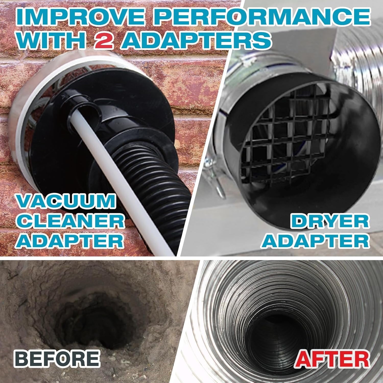 WarmHaven 47-Pieces 40-Feet Dryer Vent Cleaner Kit, Dryer Cleaning Tools, Include Omnidirectional Blue Dryer Lint Vacuum Attachment, Dryer Vent Brush, Universal Vacuum &amp; Dryer Adapters