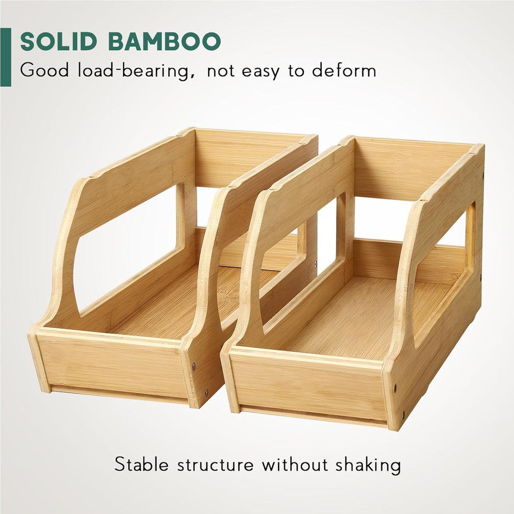 Bamboo Can Organizer for Pantry, 3 Tier Stackable Can Storage Organizer Pantry with Label Sticker and Marker Pen, Can Holders for Cabinet and Can Rack Organizer (Natural Bamboo)