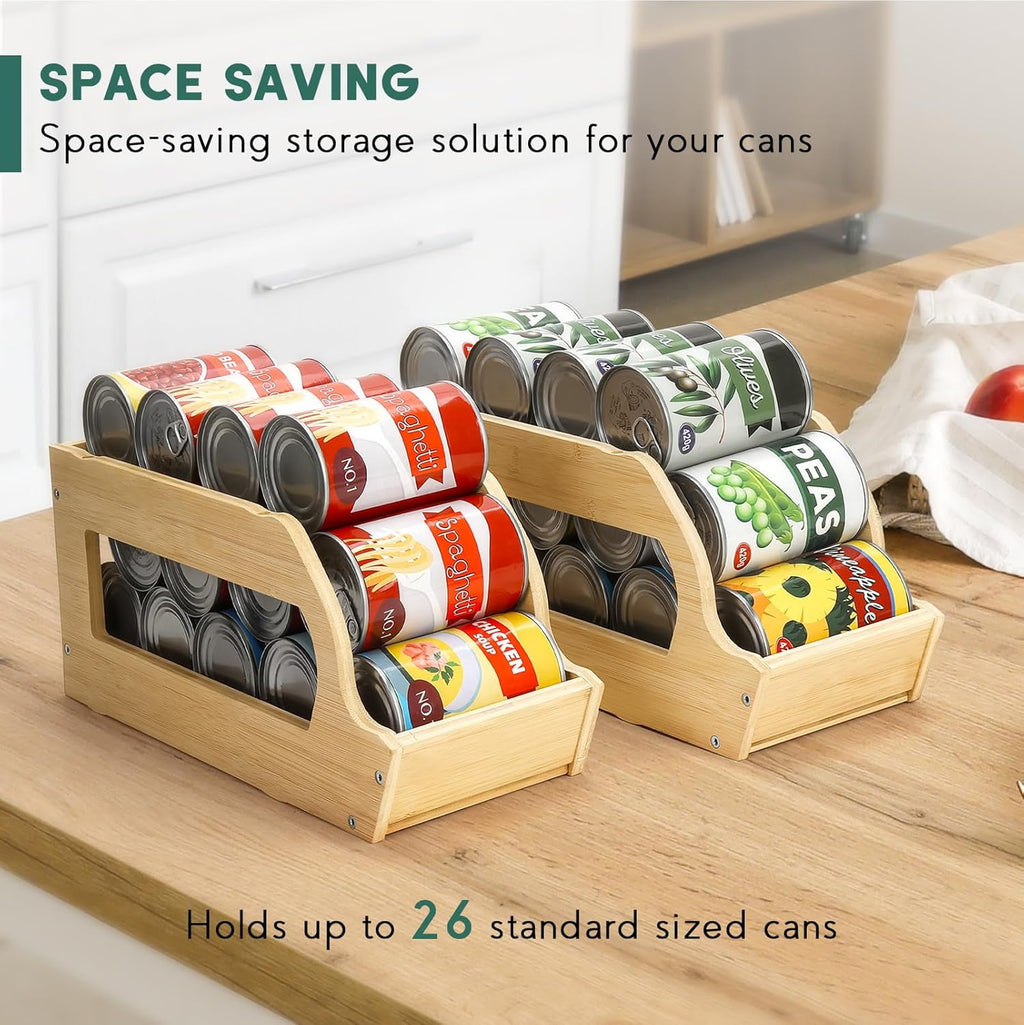 Bamboo Can Organizer for Pantry, 3 Tier Stackable Can Storage Organizer Pantry with Label Sticker and Marker Pen, Can Holders for Cabinet and Can Rack Organizer (Natural Bamboo)