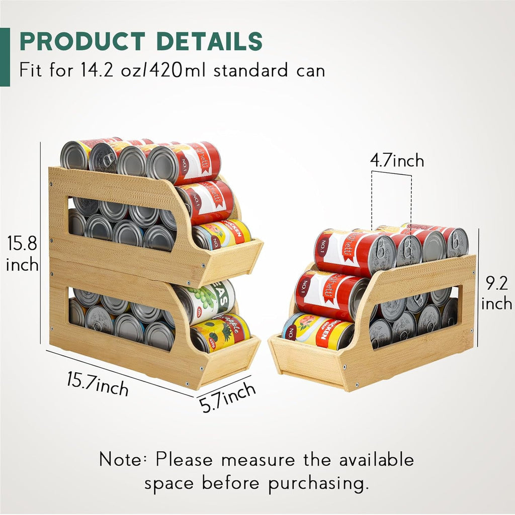 Bamboo Can Organizer for Pantry, 3 Tier Stackable Can Storage Organizer Pantry with Label Sticker and Marker Pen, Can Holders for Cabinet and Can Rack Organizer (Natural Bamboo)