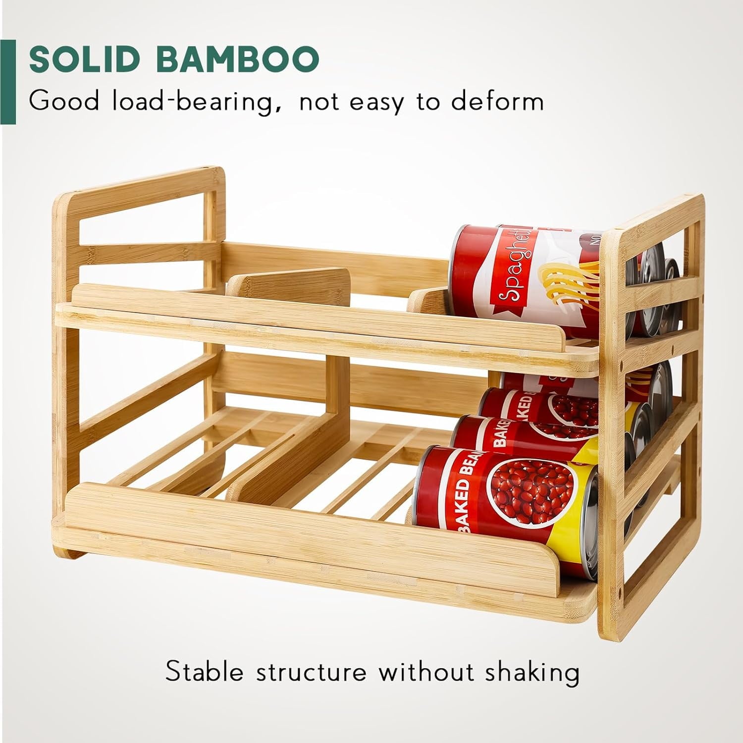 Bamboo Can Organizer for Pantry, 3 Tier Stackable Can Storage Organizer Pantry with Label Sticker and Marker Pen, Can Holders for Cabinet and Can Rack Organizer (Natural Bamboo)