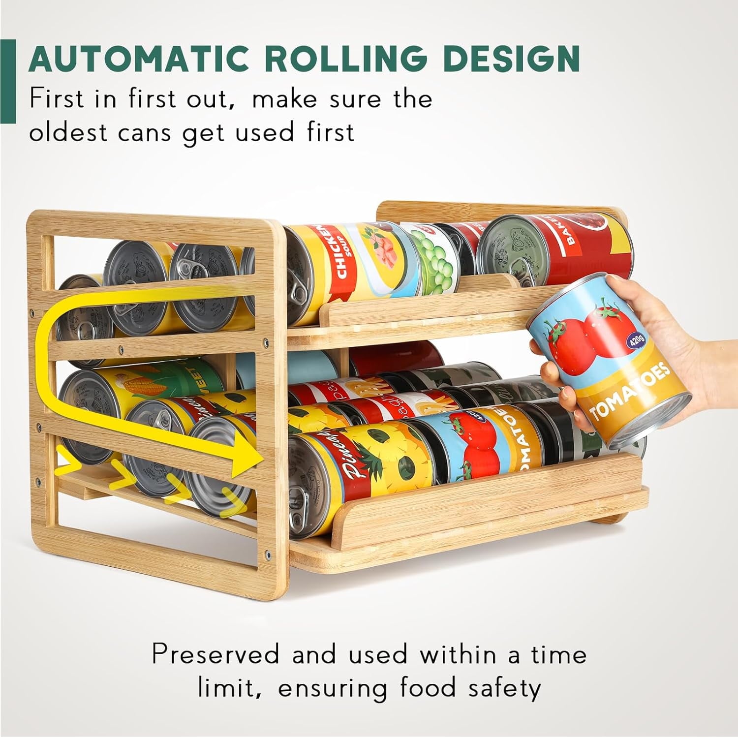 Bamboo Can Organizer for Pantry, 3 Tier Stackable Can Storage Organizer Pantry with Label Sticker and Marker Pen, Can Holders for Cabinet and Can Rack Organizer (Natural Bamboo)