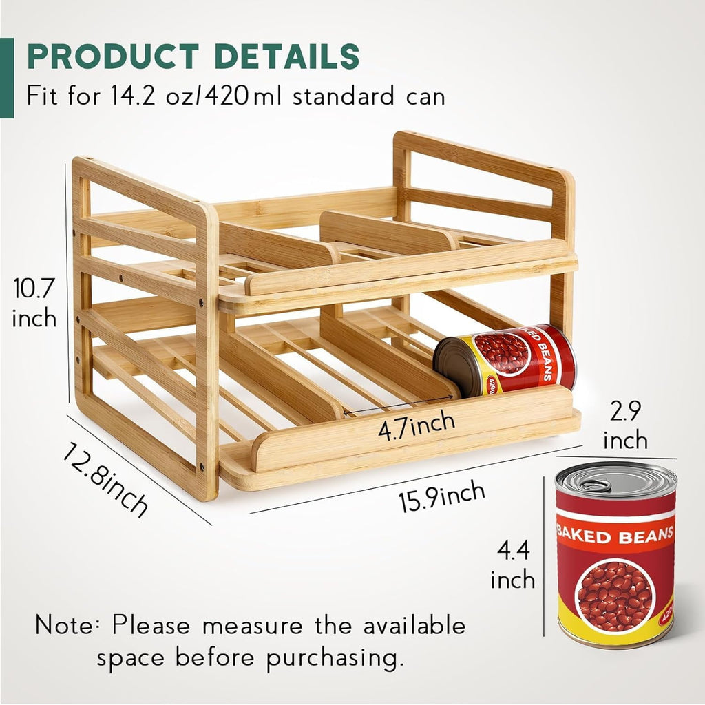 Bamboo Can Organizer for Pantry, 3 Tier Stackable Can Storage Organizer Pantry with Label Sticker and Marker Pen, Can Holders for Cabinet and Can Rack Organizer (Natural Bamboo)