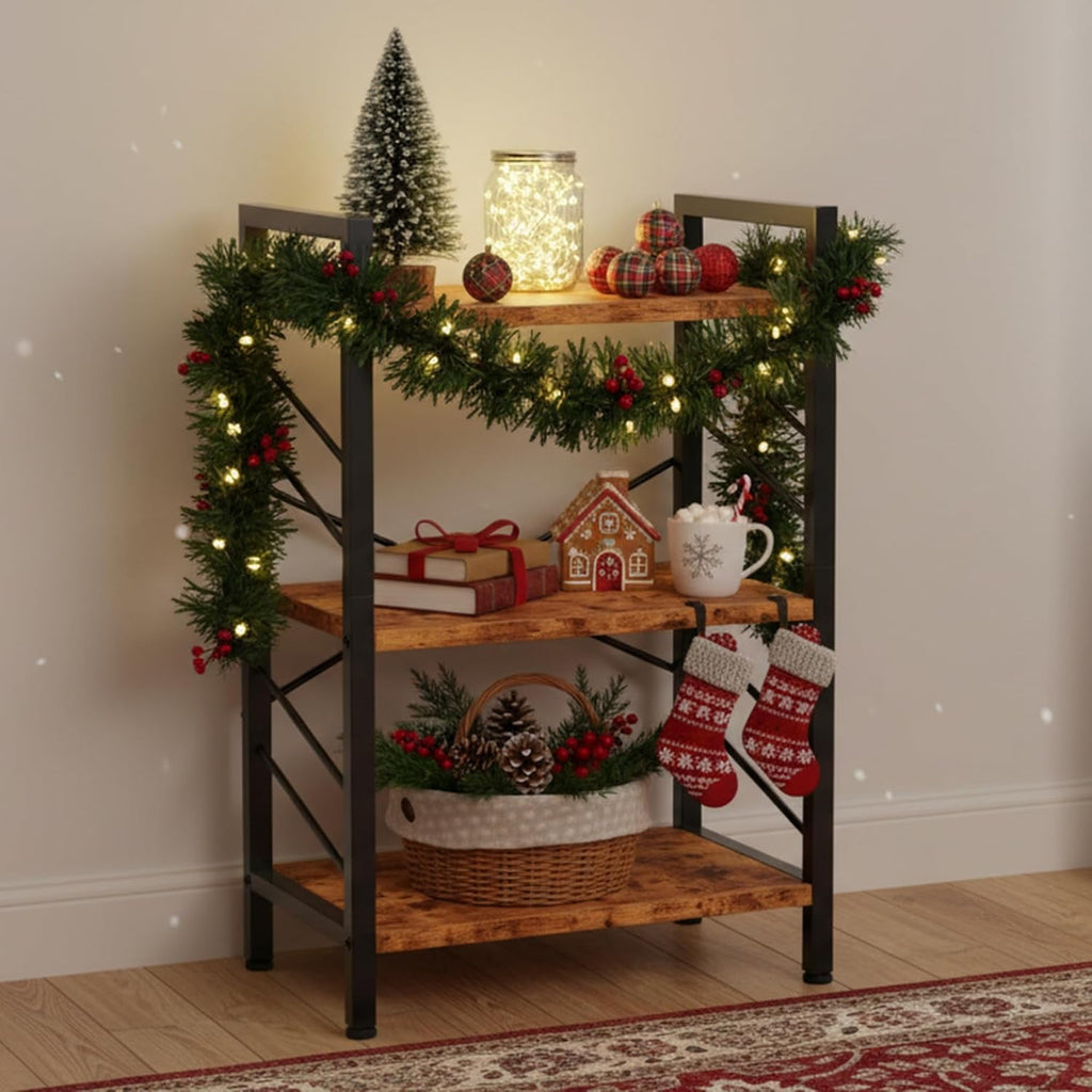 Book Shelf, Industrial 3 Tier Small Bookshelf, Bookcase with Metal Frame and Sidebars, Storage Shelves for Bedroom, Home Office and Living Room, Brown