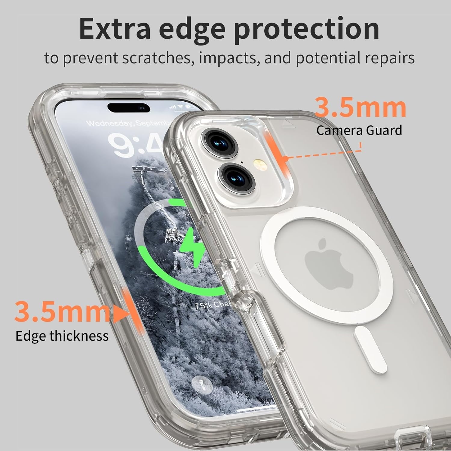 For iPhone 16 Transparent Phone Case Compatible with MagSafe, Triple Layer Magnetic Charging Case, iPhone 16 Heavy Duty Shockproof and Drop-Proof Phone Case, 6.1 inch