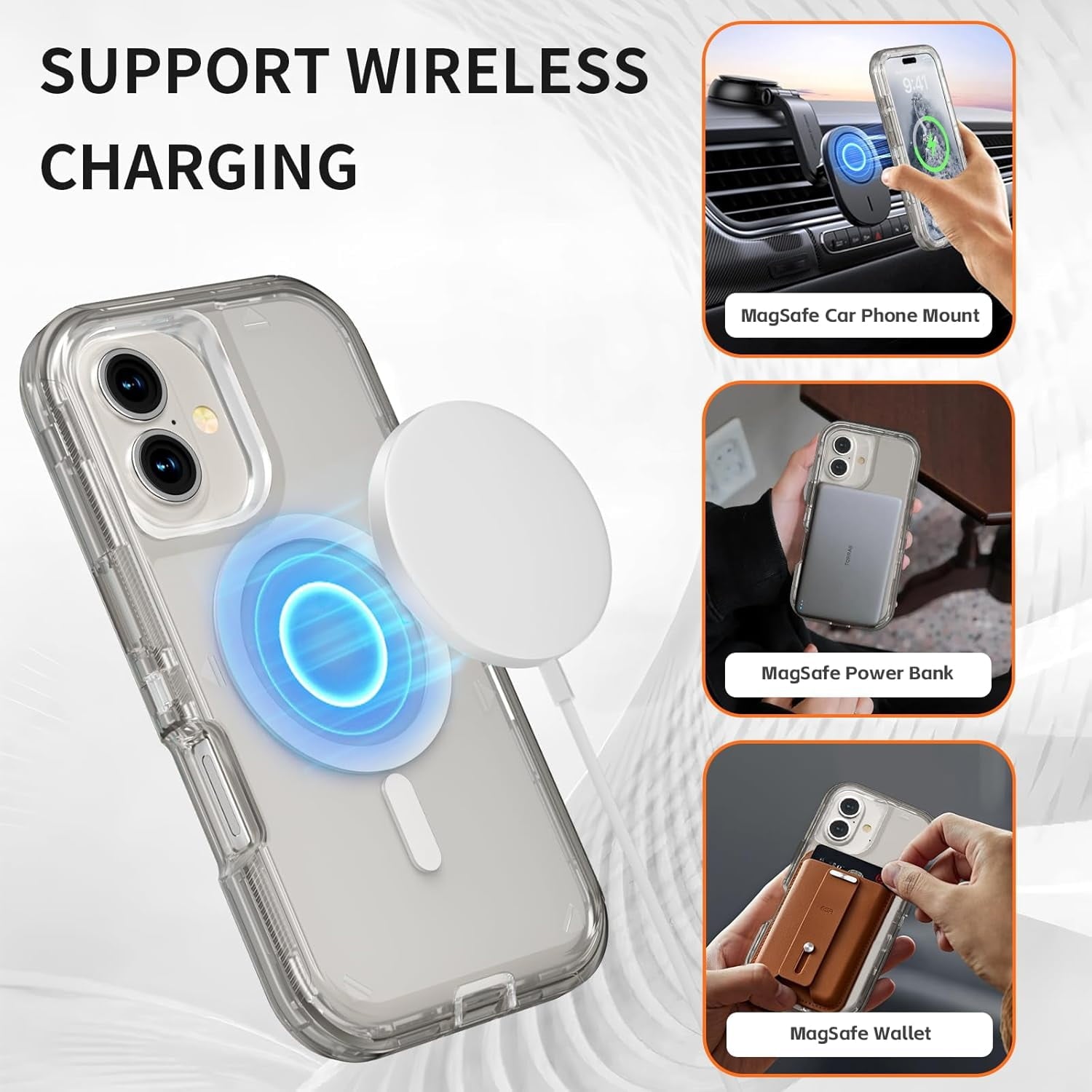 For iPhone 16 Transparent Phone Case Compatible with MagSafe, Triple Layer Magnetic Charging Case, iPhone 16 Heavy Duty Shockproof and Drop-Proof Phone Case, 6.1 inch