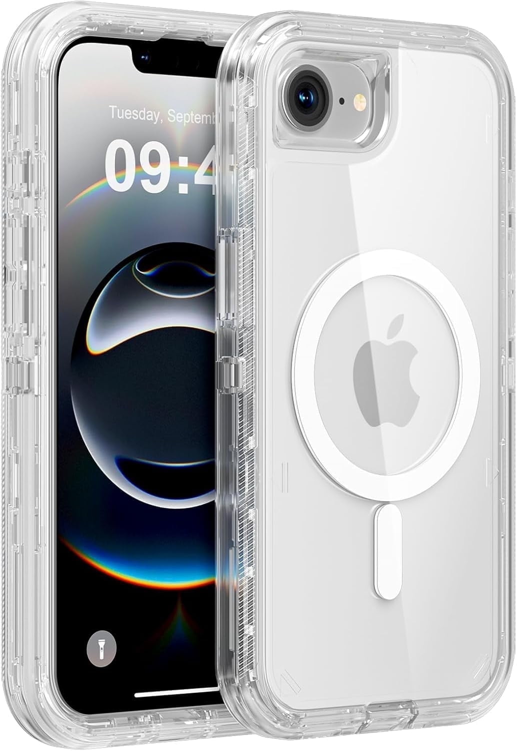 For iPhone 16 Transparent Phone Case Compatible with MagSafe, Triple Layer Magnetic Charging Case, iPhone 16 Heavy Duty Shockproof and Drop-Proof Phone Case, 6.1 inch