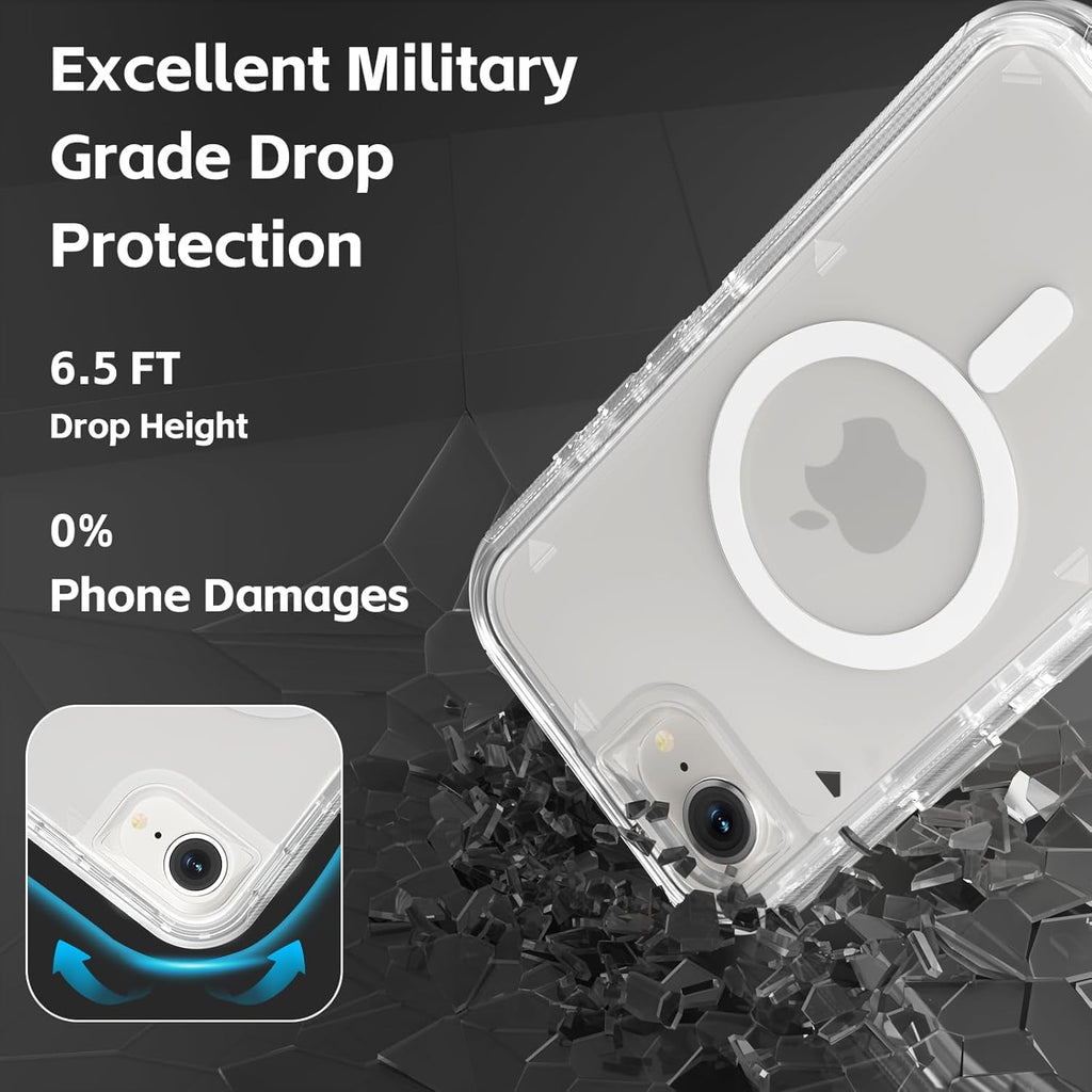 For iPhone 16 Transparent Phone Case Compatible with MagSafe, Triple Layer Magnetic Charging Case, iPhone 16 Heavy Duty Shockproof and Drop-Proof Phone Case, 6.1 inch