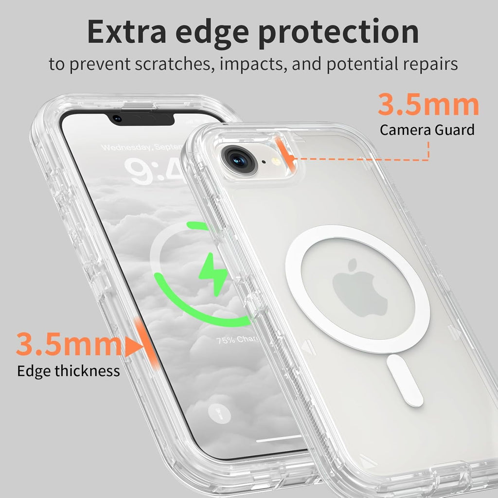 For iPhone 16 Transparent Phone Case Compatible with MagSafe, Triple Layer Magnetic Charging Case, iPhone 16 Heavy Duty Shockproof and Drop-Proof Phone Case, 6.1 inch