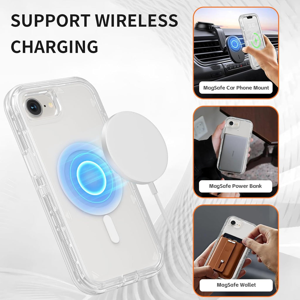 For iPhone 16 Transparent Phone Case Compatible with MagSafe, Triple Layer Magnetic Charging Case, iPhone 16 Heavy Duty Shockproof and Drop-Proof Phone Case, 6.1 inch