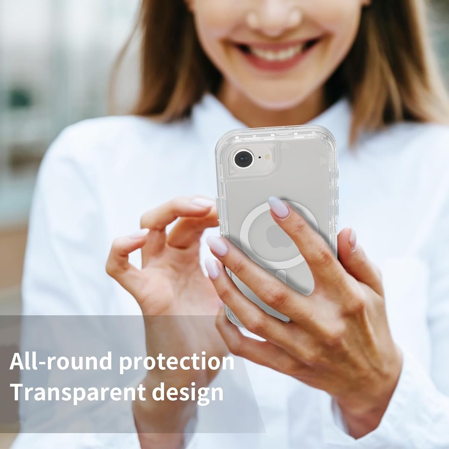 For iPhone 16 Transparent Phone Case Compatible with MagSafe, Triple Layer Magnetic Charging Case, iPhone 16 Heavy Duty Shockproof and Drop-Proof Phone Case, 6.1 inch