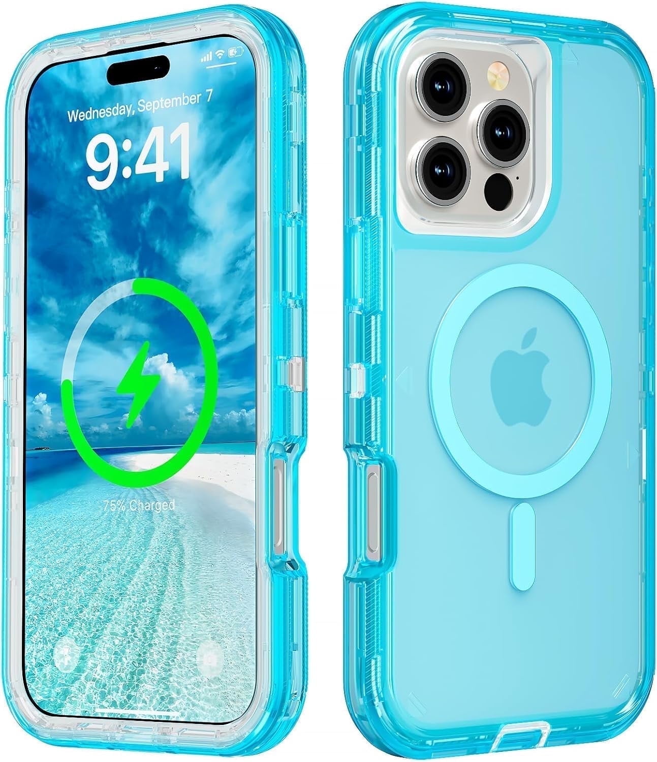 For iPhone 16 Transparent Phone Case Compatible with MagSafe, Triple Layer Magnetic Charging Case, iPhone 16 Heavy Duty Shockproof and Drop-Proof Phone Case, 6.1 inch