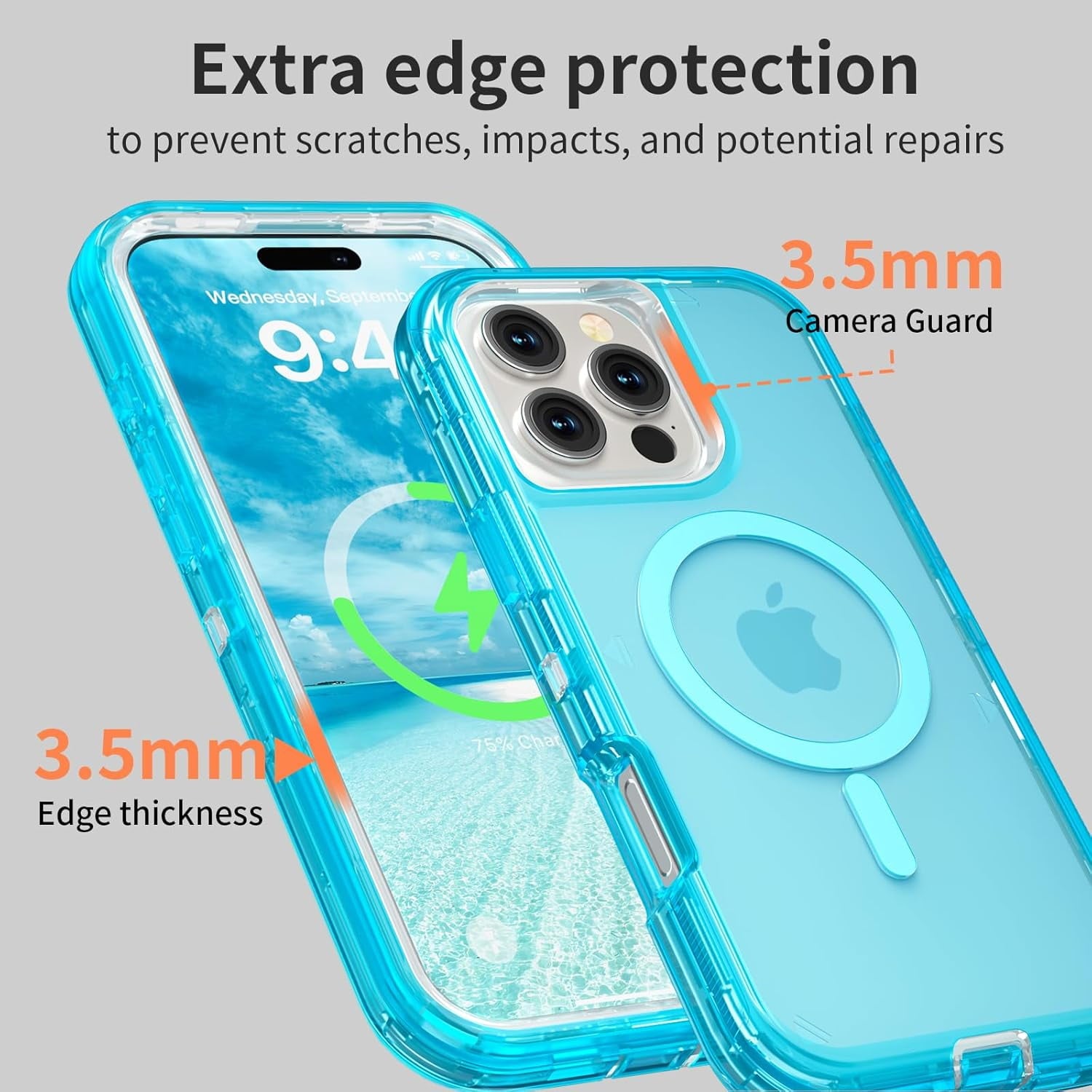 For iPhone 16 Transparent Phone Case Compatible with MagSafe, Triple Layer Magnetic Charging Case, iPhone 16 Heavy Duty Shockproof and Drop-Proof Phone Case, 6.1 inch