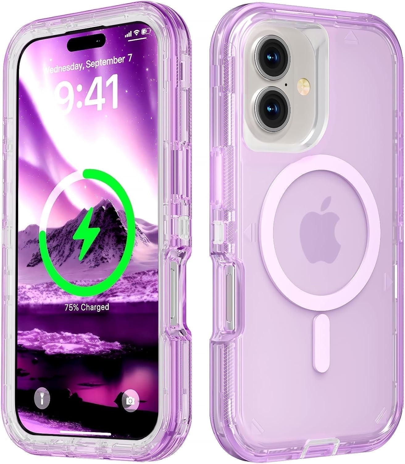 For iPhone 16 Transparent Phone Case Compatible with MagSafe, Triple Layer Magnetic Charging Case, iPhone 16 Heavy Duty Shockproof and Drop-Proof Phone Case, 6.1 inch