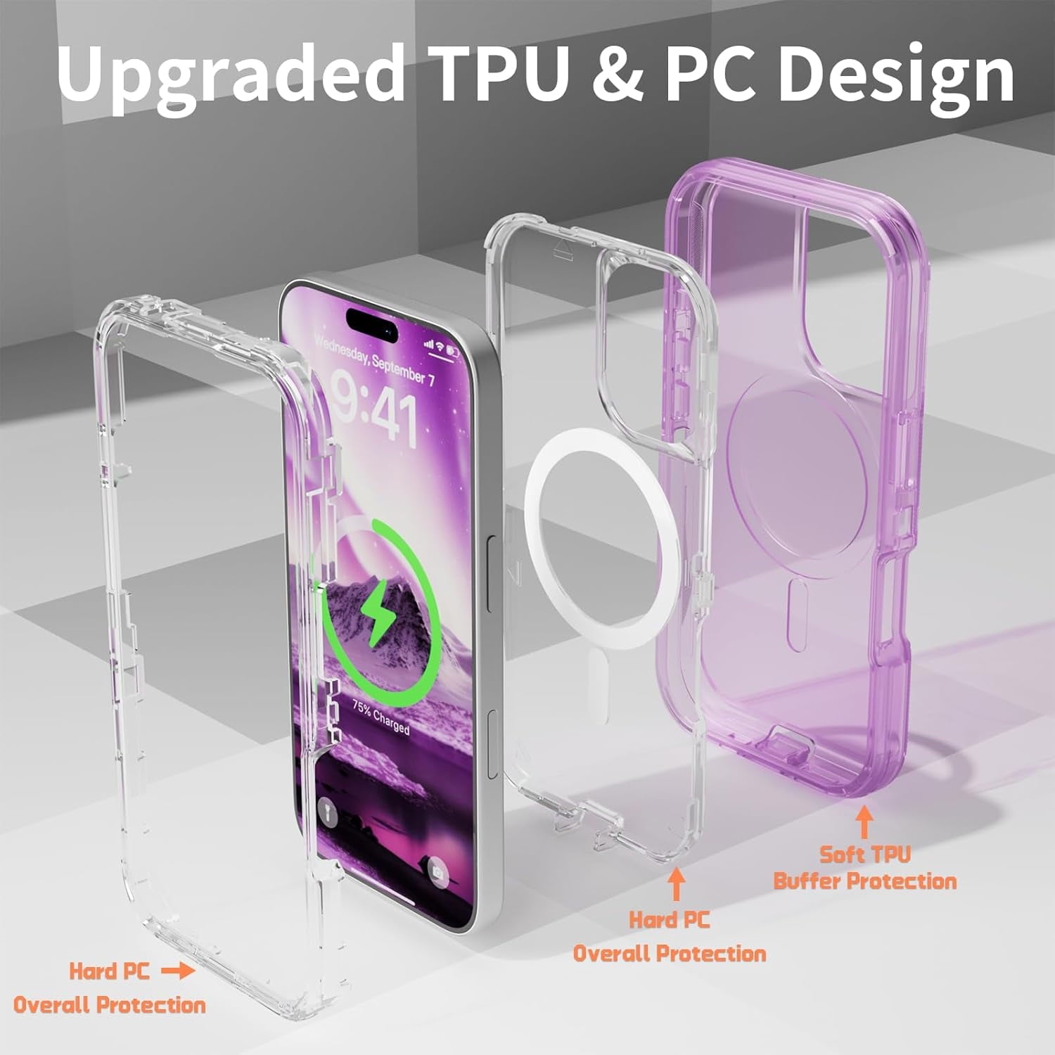 For iPhone 16 Transparent Phone Case Compatible with MagSafe, Triple Layer Magnetic Charging Case, iPhone 16 Heavy Duty Shockproof and Drop-Proof Phone Case, 6.1 inch