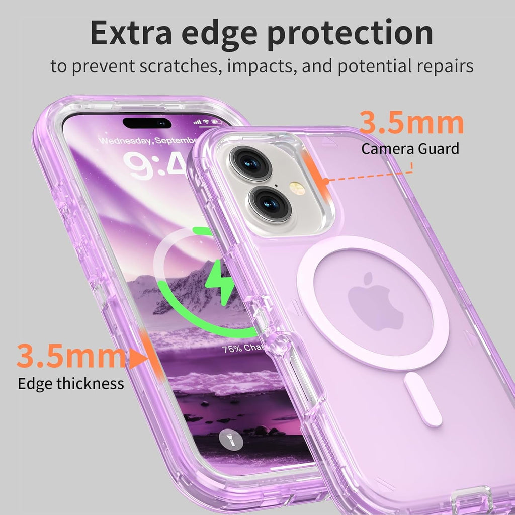 For iPhone 16 Transparent Phone Case Compatible with MagSafe, Triple Layer Magnetic Charging Case, iPhone 16 Heavy Duty Shockproof and Drop-Proof Phone Case, 6.1 inch