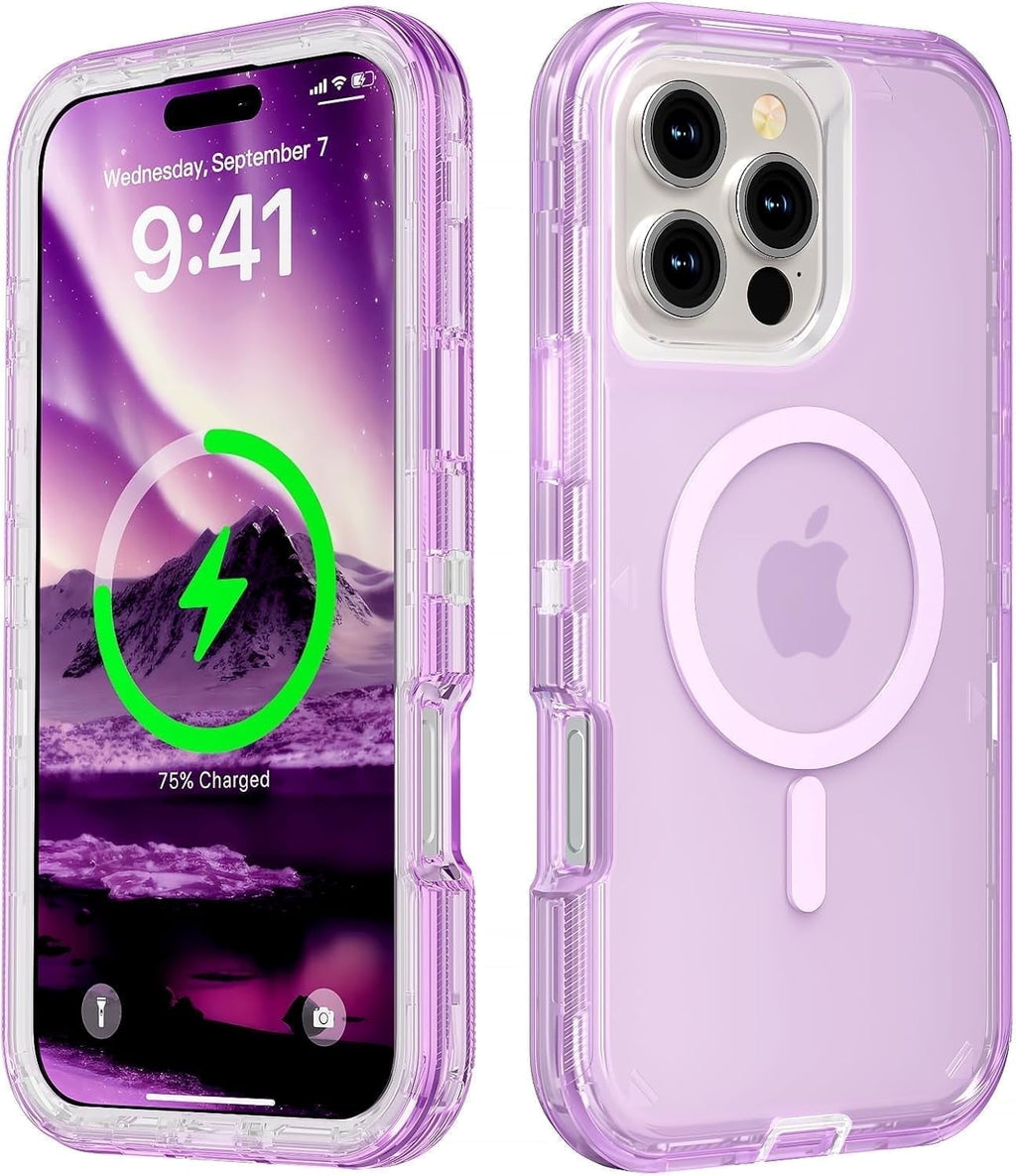 For iPhone 16 Transparent Phone Case Compatible with MagSafe, Triple Layer Magnetic Charging Case, iPhone 16 Heavy Duty Shockproof and Drop-Proof Phone Case, 6.1 inch